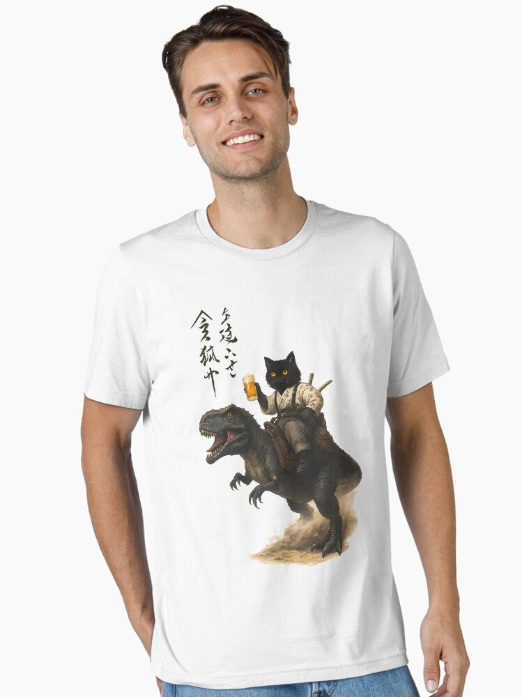 Samurai Cat Rides A Dino Cheers To Chaos Essential T-shirt | Trendy Graphic Tee | Casual Unisex T-shirt
