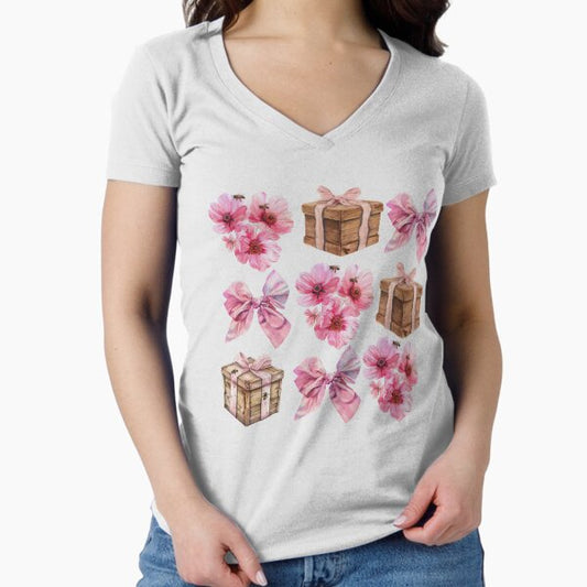 Elegant Flower Bee Coquette  Fitted V-Neck T-Shirt for Sale by Graphroad
