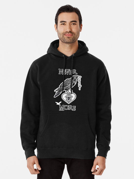 Nevermore Raven with Heart Padlock Pullover Hoodie