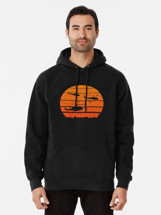A Huey Jungle Sunrise UH-1 Helicopter VietNam Retro Vintage Design Pullover Hoodie