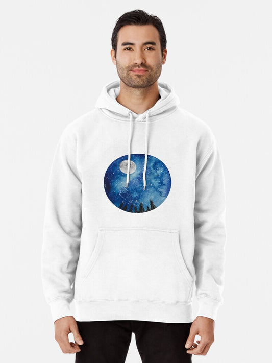 Watercolor Starry Night Pullover Hoodie