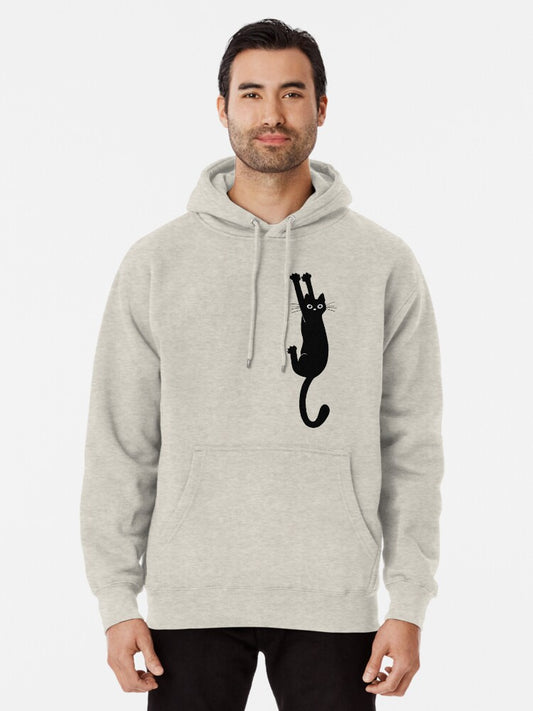 Black Cat Holding On Pullover Hoodie