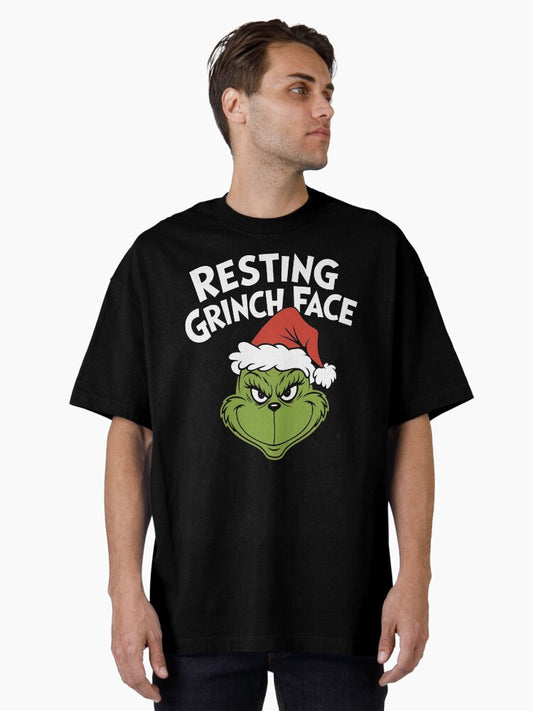Resting Grinch Face Funny Christmas Shirt Holiday Gifts Oversized TShirt T-Shirt | Premium Graphic | Perfect Holiday Gift