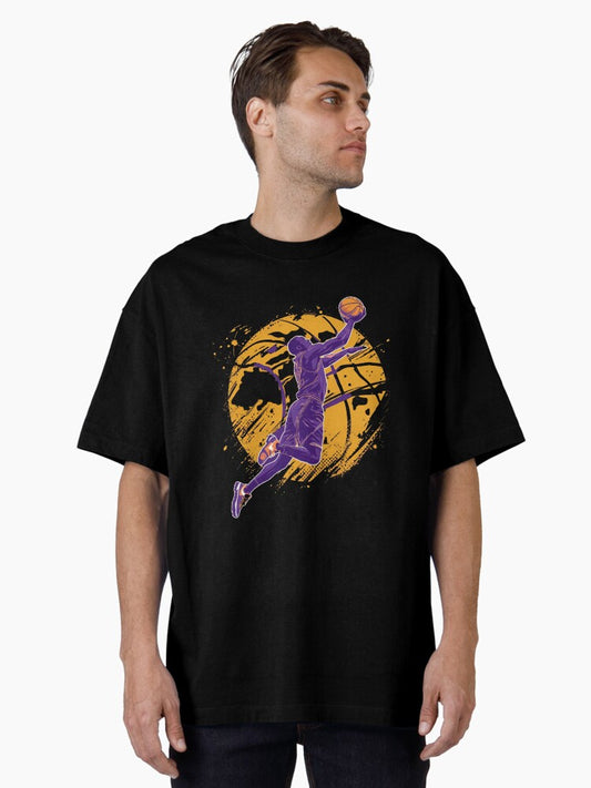 Purple & Gold Basketball Energy Oversized T-shirt | Trendy Graphic Tee | Casual Unisex T-shirt