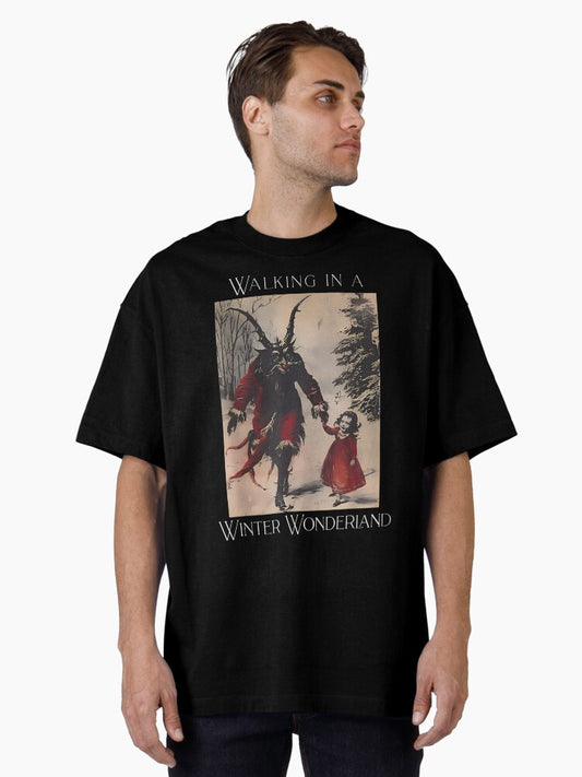 Retro Funny Walking in a Winter Wonderland Merry Christmas Oversized TShirt T-Shirt | Vintage Christmas Look | Top Pick For Gifting