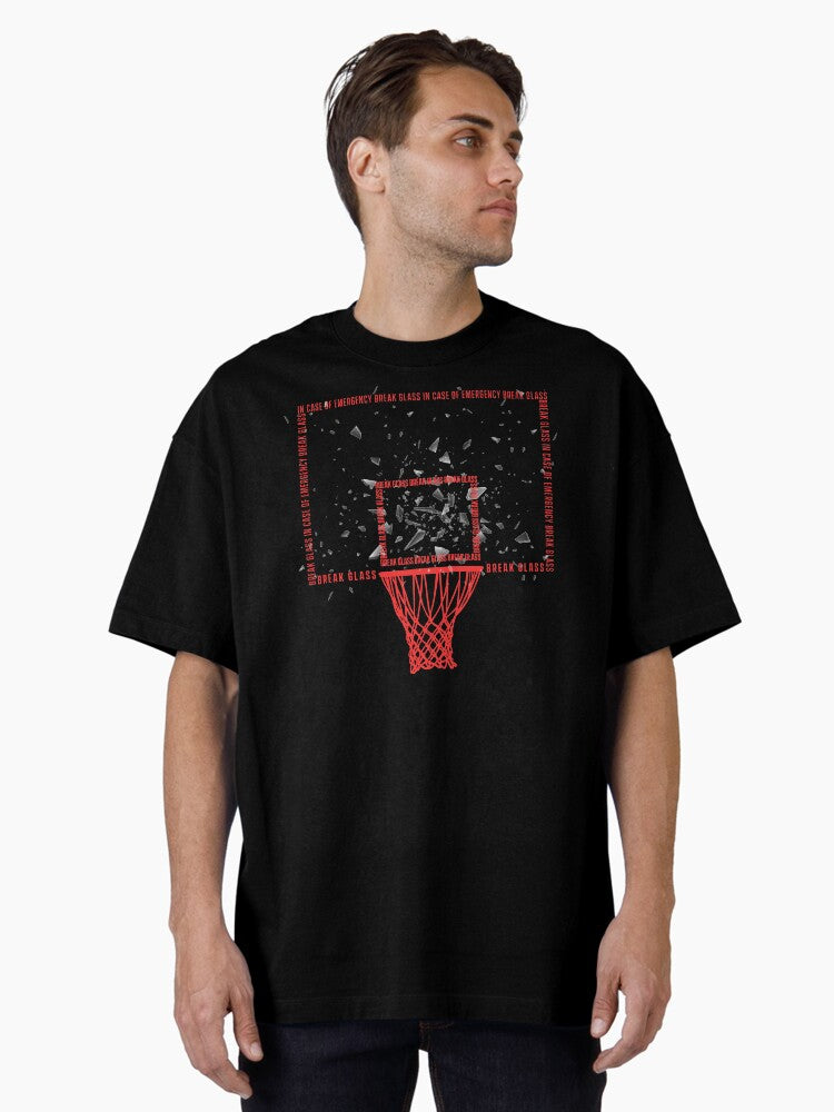 In Case Of Emergency Break Glass - Shattered Backboard Basketball Oversized T-shirt | Premium Basketball Jersey | Fan Edition Apparel