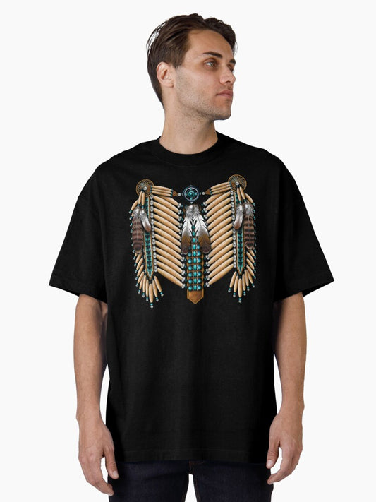 Native American Warrior Chestplate In Bone And Turquoise Oversized T-shirt | Premium Basketball Jersey | Fan Edition Apparel