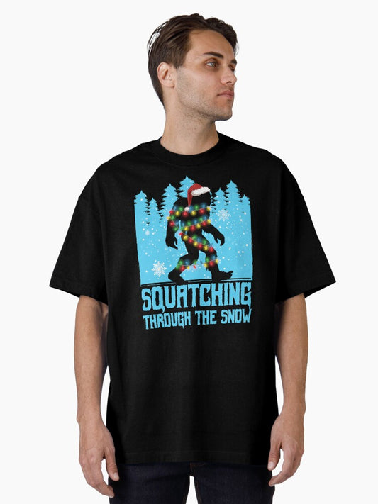 Bigfoot Sasquatch Squatching Through the Snow Oversized TShirt T-Shirt | Premium Graphic | Top Pick For Gifting