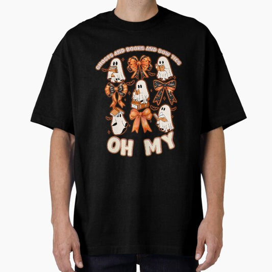 Ghosts and Books and Bow Ties Oh My | Coquette Pattern | Funny Halloween | Book Lovers Oversized T-Shirt for Sale by TammarsDesigns