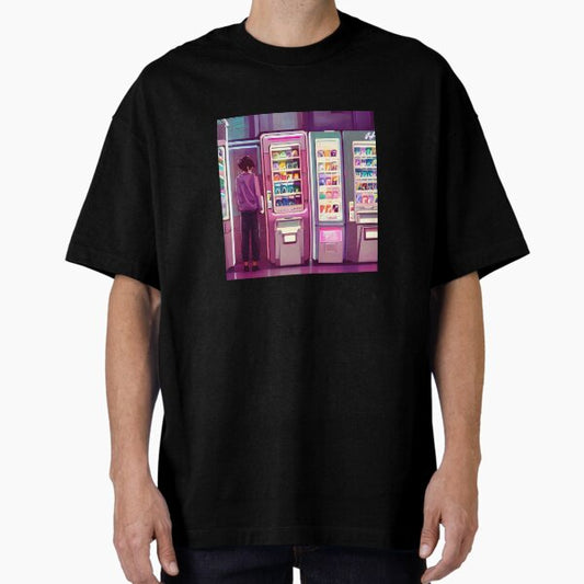 "‘Vending Machines’ Aesthetic Lofi Anime Illustration of a Boy Standing Next to Vending Machines" Oversized T-Shirt for Sale by AVBDesigns20