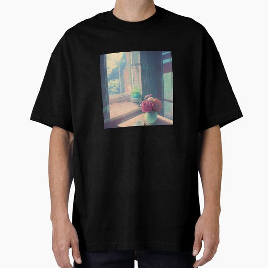 "‘Vase in Window’ Aesthetic Lofi Anime Illustration with a Vase of Flowers on a Table in a Window" Oversized T-Shirt for Sale by AVBDesigns20