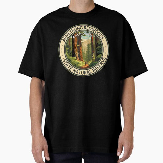 Armstrong Redwoods State Natural Reserve California Travel Art Badge Oversized T-Shirt for Sale by KrisSidDesigns