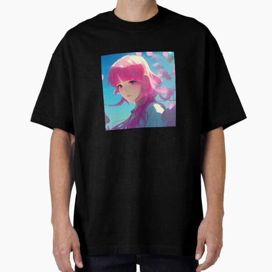 "Aesthetic Lofi Anime Illustration of Girl ‘Girl with Pink Hair’" Oversized T-Shirt for Sale by AVBDesigns20