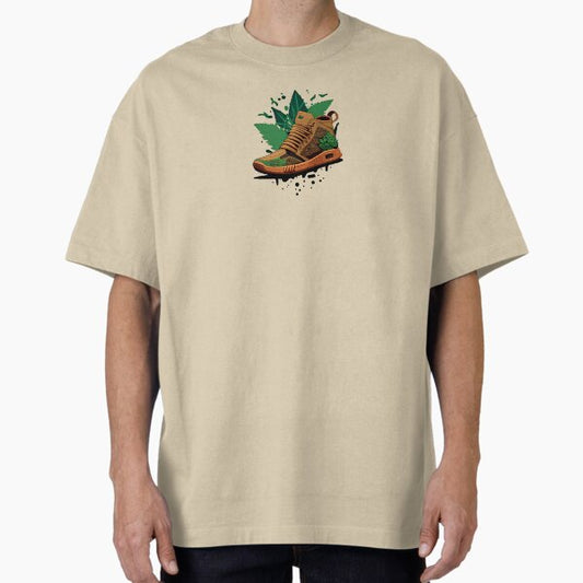 "Step Up Your Fashion Game with Greenbubble's Cartoon Style Sneaker with Plant in Brown" Oversized T-Shirt for Sale by WonderWorldArt