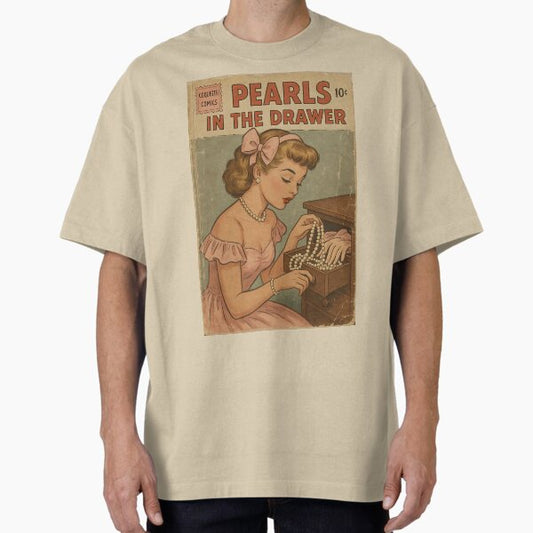 Delicate Coquette Aesthetic: Pearls in the Drawer Oversized T-Shirt for Sale by bapupa