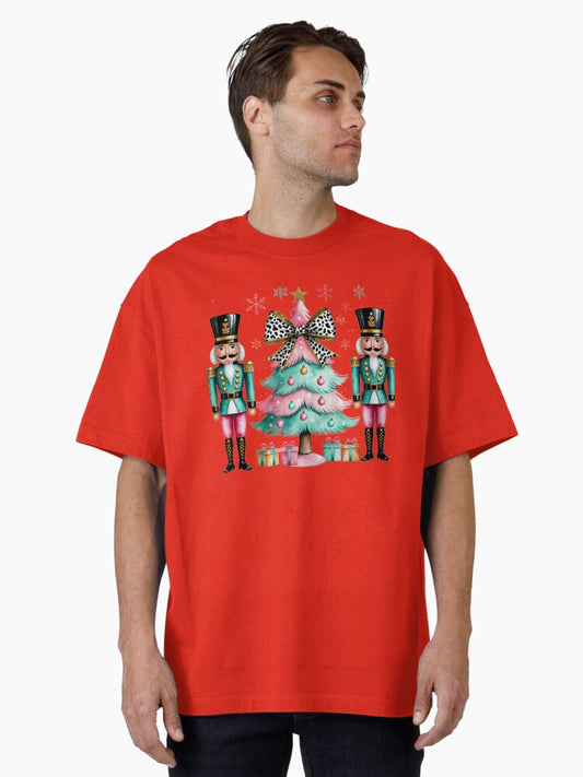 Nutcrackers and Christmas Tree Oversized TShirt T-Shirt | Vintage Christmas Look | Trending Festive Apparel