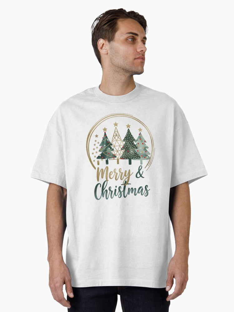 Merry Christmas TShirt Elegant Christmas Tree Design Festive Gold Accent Holiday Shirt Christmas Gift Idea Oversized TShirt T-Shirt | High-Quality Print | Perfect Holiday Gift
