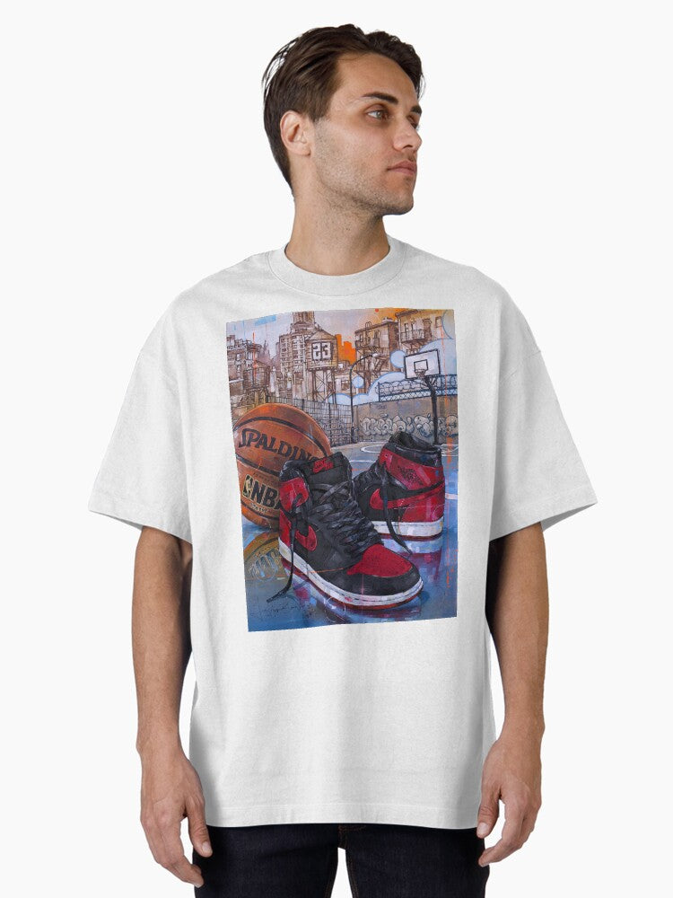 Airjordan1 Banned Bred Painting Oversized T-shirt | Trendy Graphic Tee | Casual Unisex T-shirt