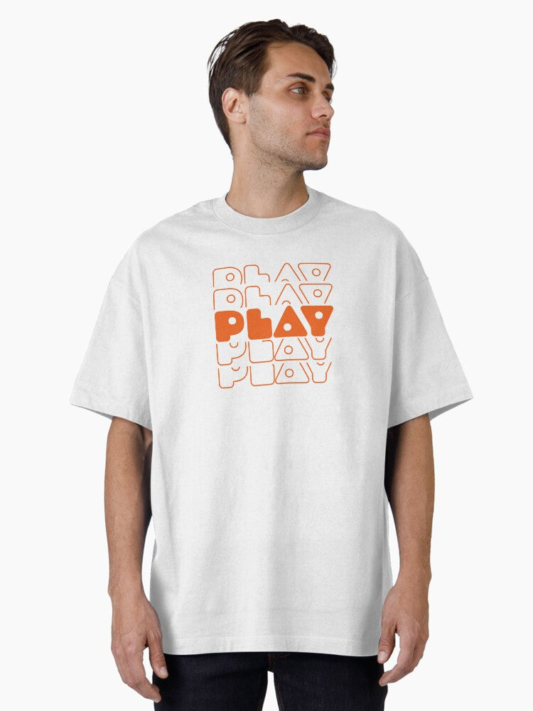 Stacked Text Orange Play Oversized T-shirt | Trendy Graphic Tee | Casual Unisex T-shirt