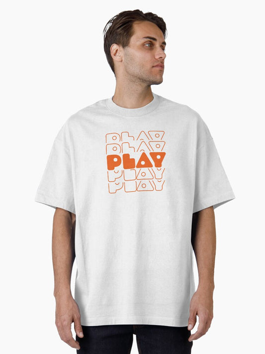 Stacked Text Orange Play Oversized T-shirt | Trendy Graphic Tee | Casual Unisex T-shirt