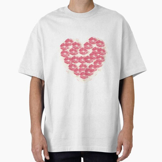 Valentines Day Coquette pink kisses Oversized T-Shirt by HarajukuTrend