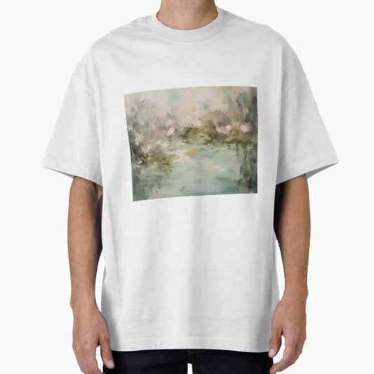 Coquette aesthetic vintage painting of a lake with flowers Oversized T-Shirt by CoquetteArt