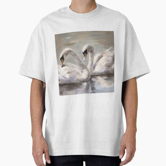 Coquette aesthetic vintage painting of two swans Oversized T-Shirt by CoquetteArt