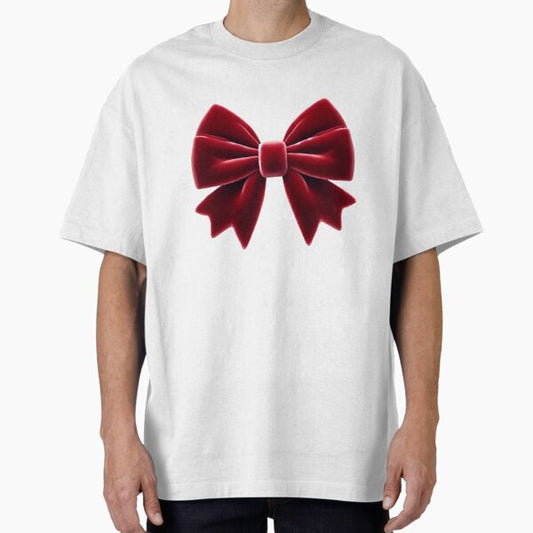 Cute Red Coquette Bow, Christmas Oversized T-Shirt for Sale by stylishdzign