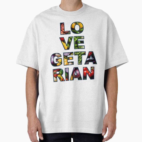 "Love Vegetarian black letter outline (white also available)" Oversized T-Shirt for Sale by DJVYEATES