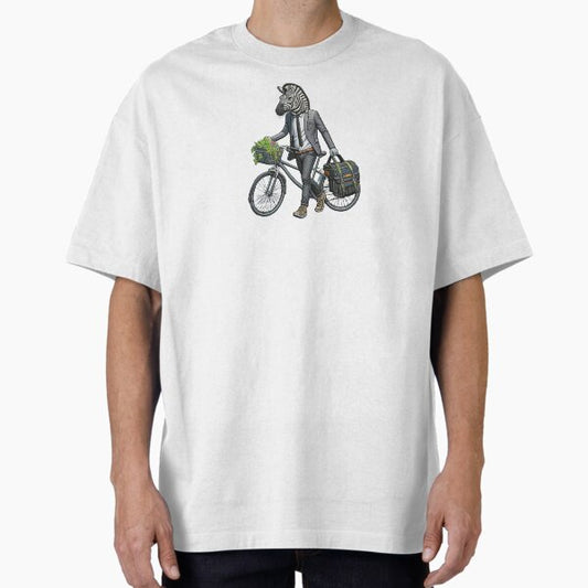 "Eco Commuter: Zebra on Bicycle, Sustainability in Motion" Oversized T-Shirt for Sale by DaveM1