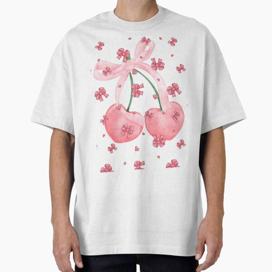 Coquette Cherrys, Pink Bow Oversized T-Shirt for Sale by Mari67-Ink