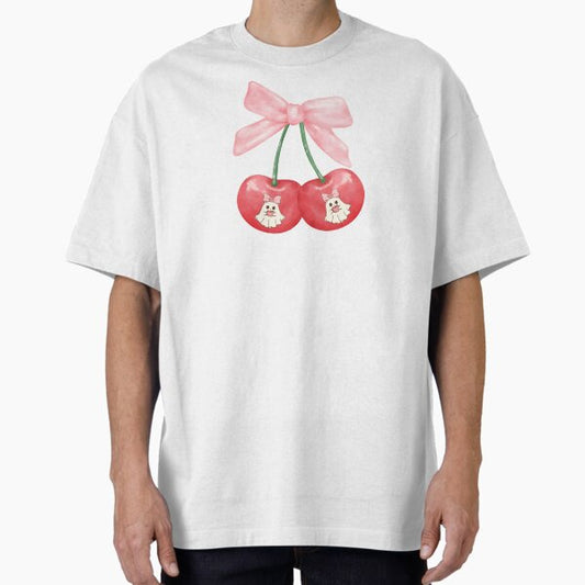 Ghost Coquette Spooky Cherries Pink Bows Oversized T-Shirt for Sale by CCKimShop
