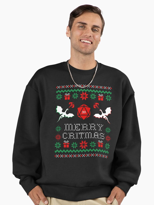 DND CHRISTMAS, Merry Critmas, dungeons and dragons christmas ugly sweater Premium Oversized Sweatshirt