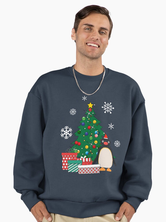 Pingu Around The Christmas Tree Premium Oversized Sweatshirt