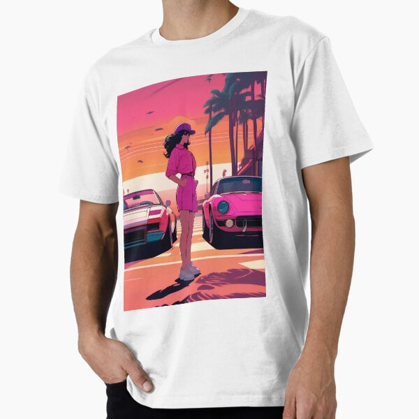 "Chill 80s Retro Lofi Coast Car Girl" Premium T-Shirt for Sale by DreamCraze