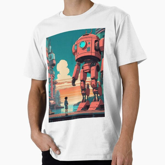 "Ocean View Retro City Robot Lofi Art" Premium T-Shirt for Sale by DreamCraze