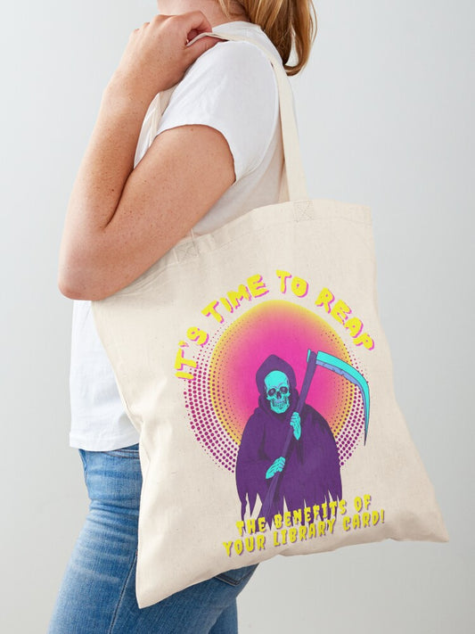 Its Time To Reap The Benefits Of Your Library Card Tote Bag | Cute Halloween Tote Bag | Reusable Eco Shopping Bag