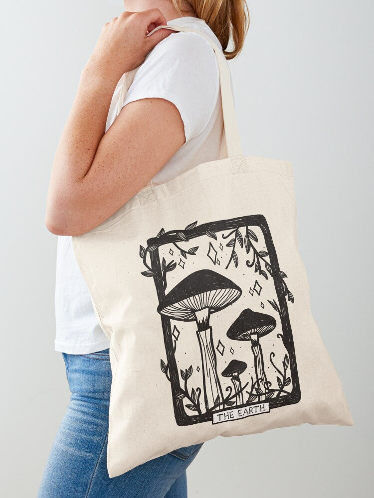 Mushroom Tarot Card Tote Bag | Cute Halloween Tote Bag | Reusable Eco Shopping Bag