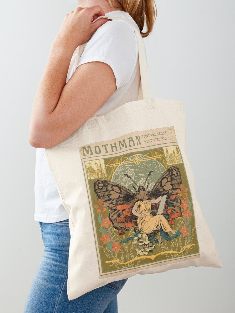 Mothman - Art Nouveau Tote Bag | Cute Halloween Tote Bag | Reusable Eco Shopping Bag