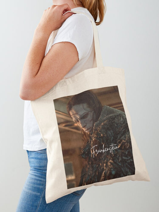 Transformed Frankenstein Monster Jacob Elordi With His Coat Tote Bag | Cute Halloween Tote Bag | Reusable Eco Shopping Bag