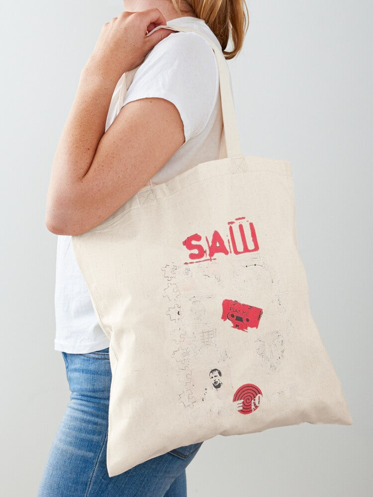 Vintage Saw Jigsaw Game Over Tote Bag | Cute Halloween Tote Bag | Reusable Eco Shopping Bag