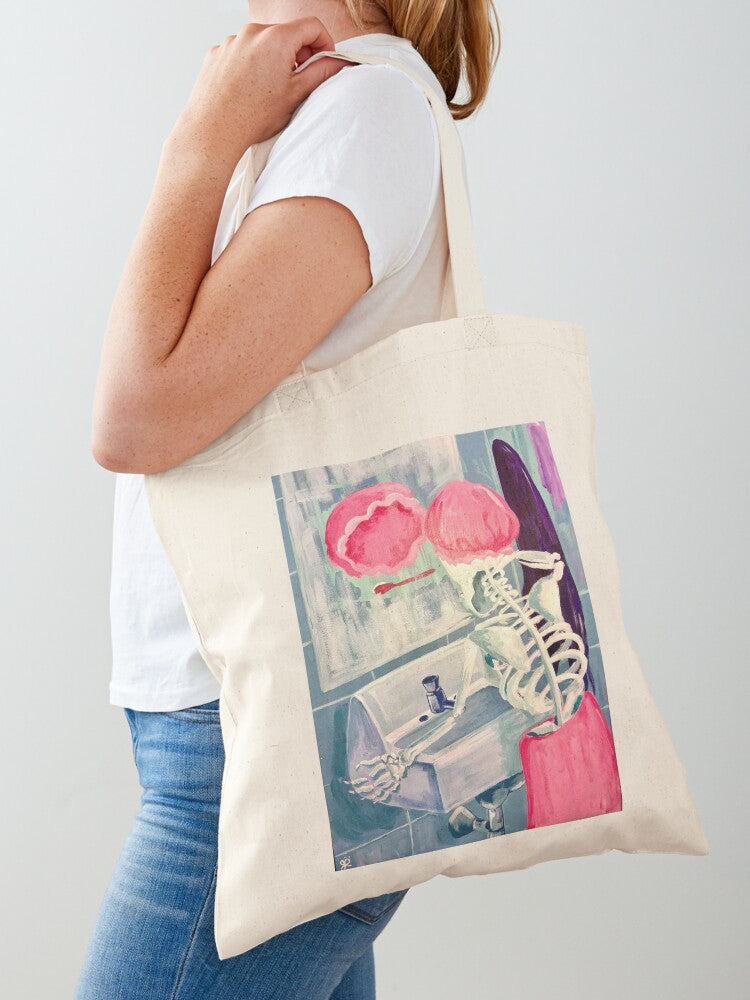 The Grim Reaper Gets Ready Too Tote Bag | Cute Halloween Tote Bag | Reusable Eco Shopping Bag
