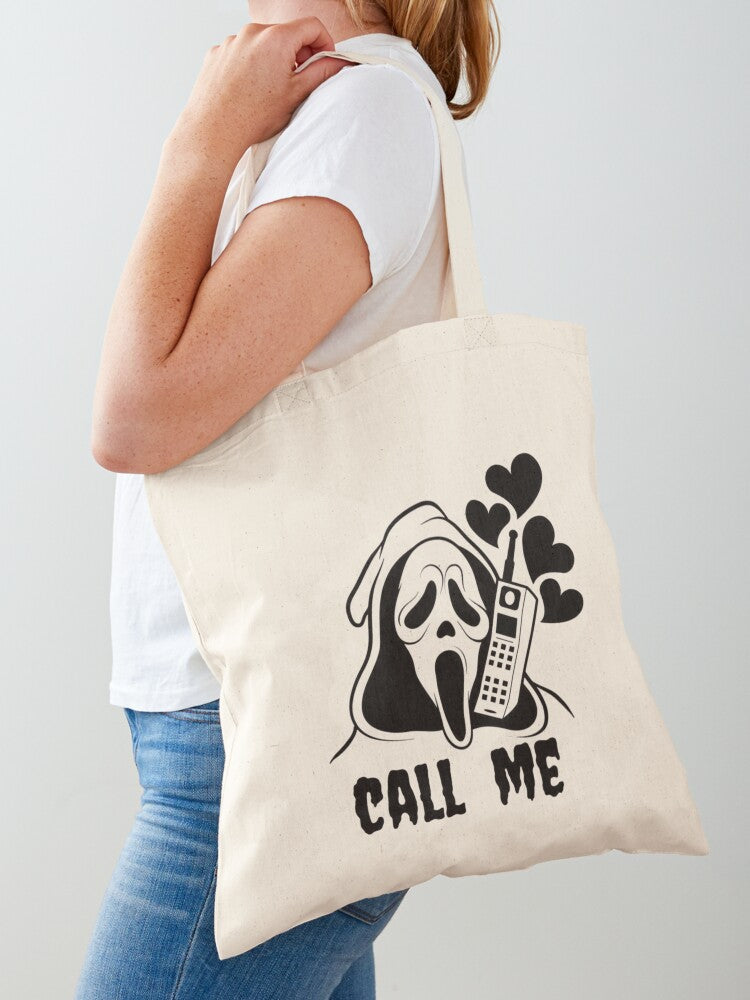 Scream Call Me Funny Art Tote Bag | Cute Halloween Tote Bag | Reusable Eco Shopping Bag