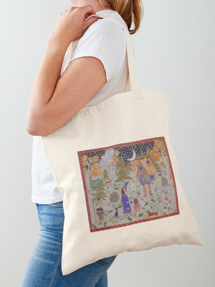 Baba Yagas Enchanted Forest Tote Bag | Cute Halloween Tote Bag | Reusable Eco Shopping Bag