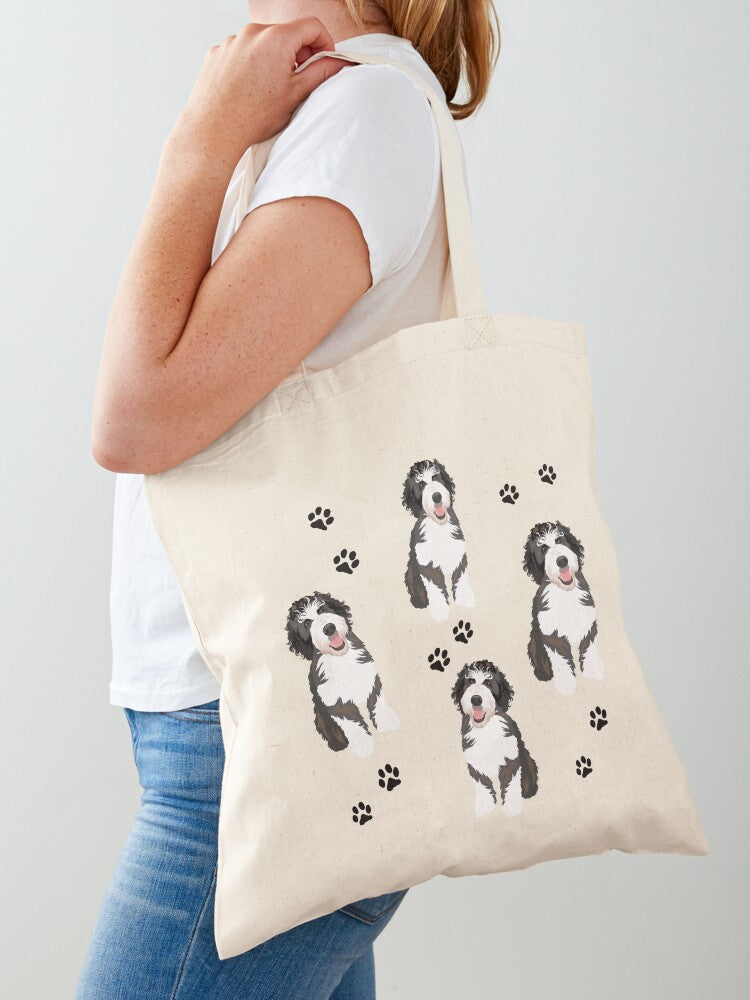 Bernedoodle Tote Bag | Cute Halloween Tote Bag | Reusable Eco Shopping Bag