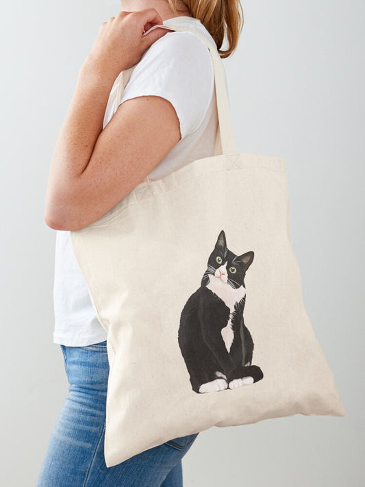 Black Cat Tote Bag | Cute Halloween Tote Bag | Reusable Eco Shopping Bag
