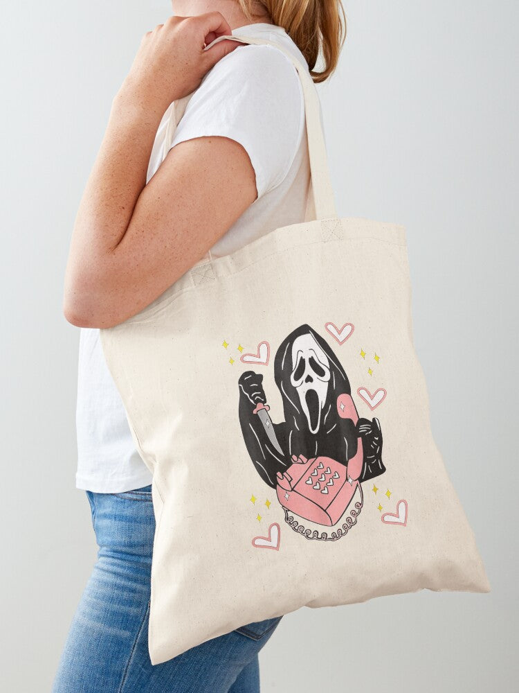 Ghostface Calling Halloween Funny Scream You Hang Up Valentine Day Tote Bag | Spooky Halloween Tote Bag | Trendy Reusable Bag