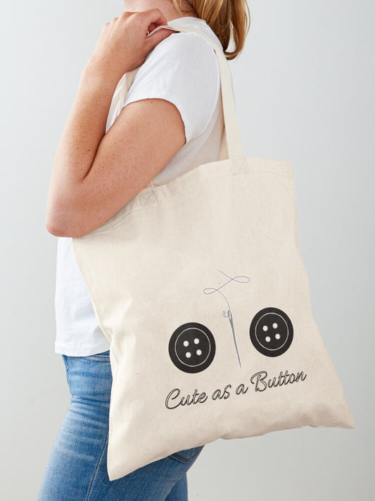 Coraline Jones Cute As A Button Tote Bag | Cute Halloween Tote Bag | Reusable Eco Shopping Bag