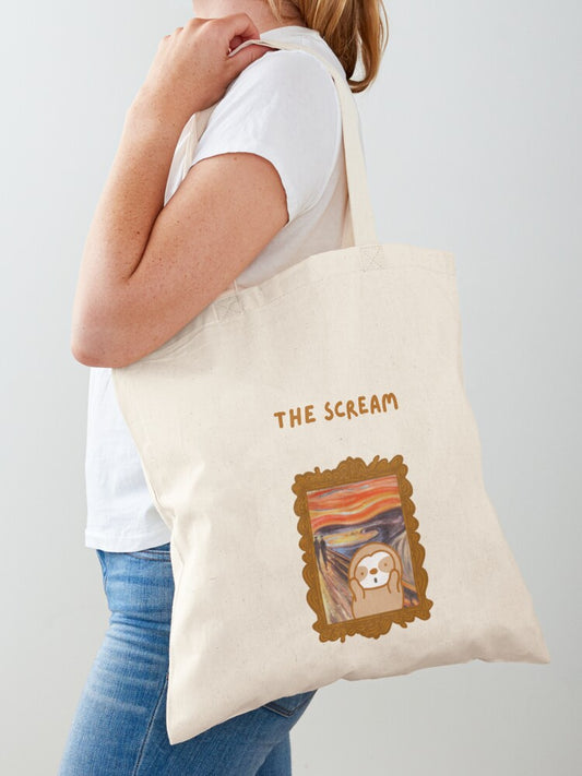 Halloween The Scream Sloth Tote Bag | Spooky Halloween Tote Bag | Trendy Reusable Bag