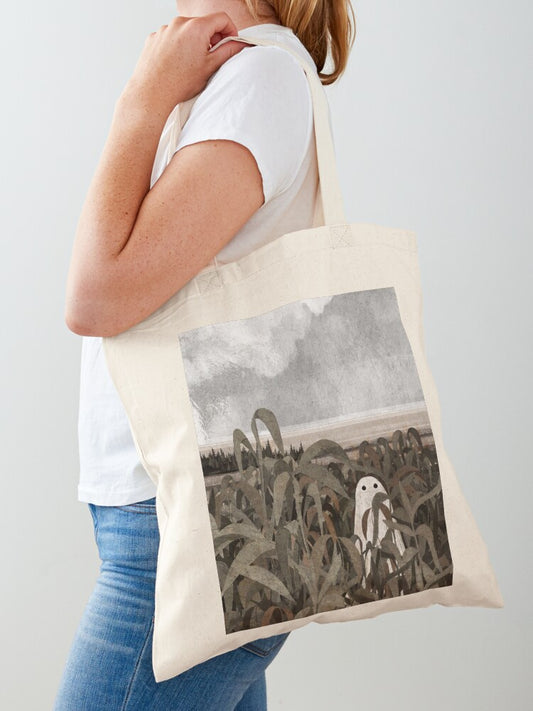 There's A Ghost In The Cornfield Again Tote Bag | Cute Halloween Tote Bag | Reusable Eco Shopping Bag